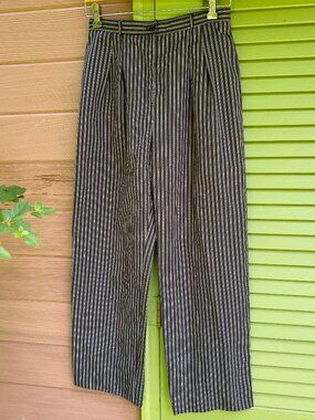 Vintage Yves Saint Laurent Cotton Striped Pleated Front Wide Leg Pants-28 Waist